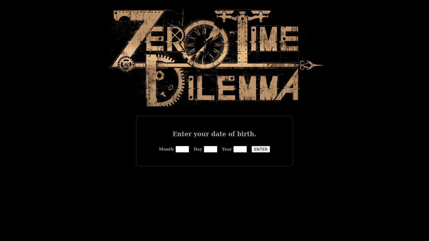 Zero Time Dilemma Landing page