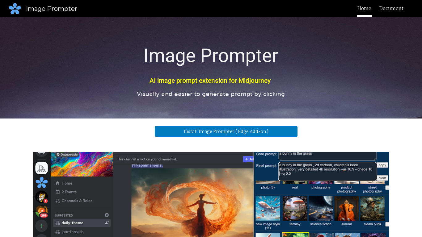 Image Prompter Landing page