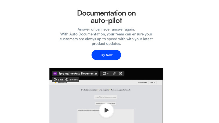 Spryngtime Auto-documenter Landing Page