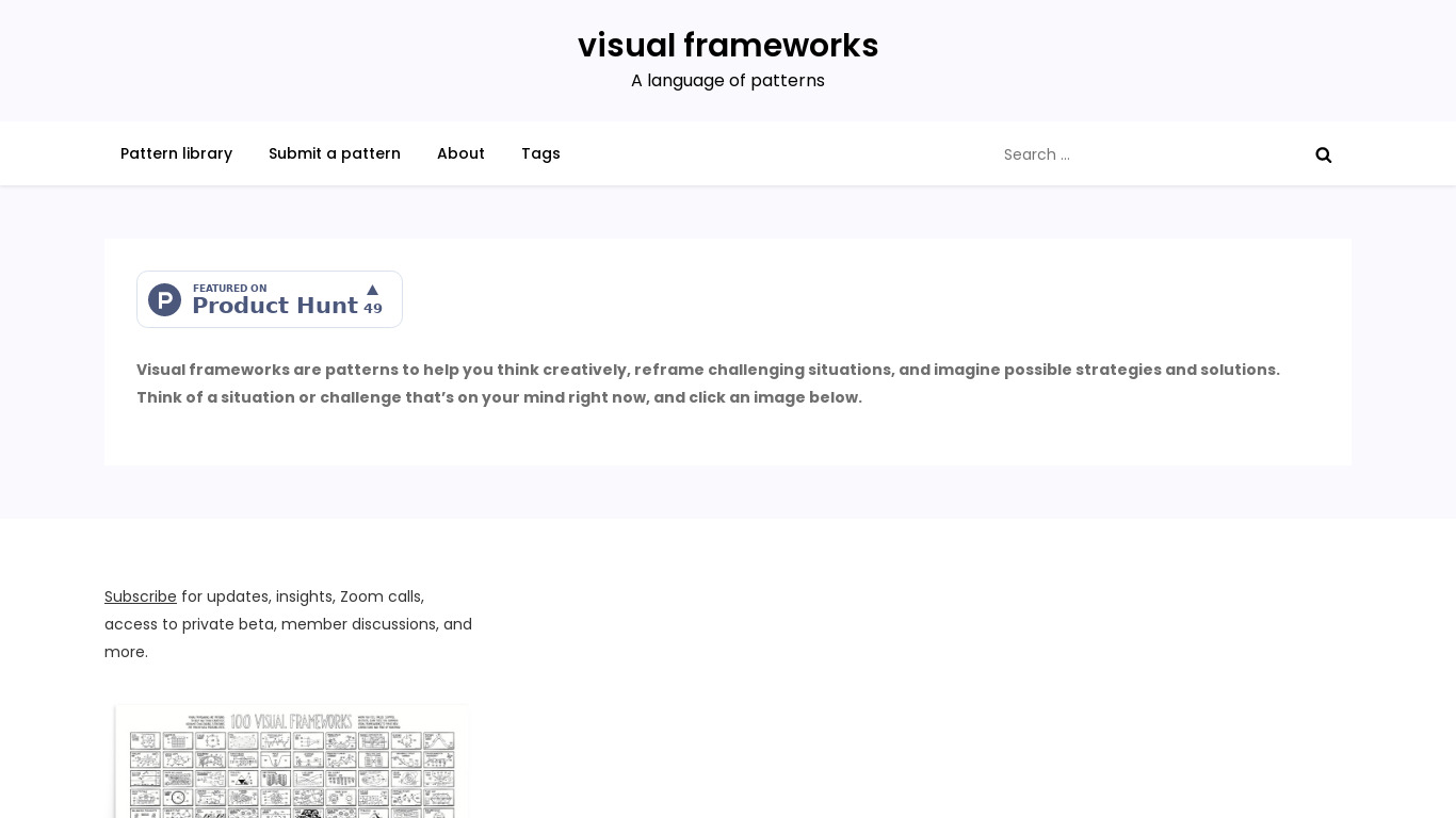Visual Frameworks Landing page