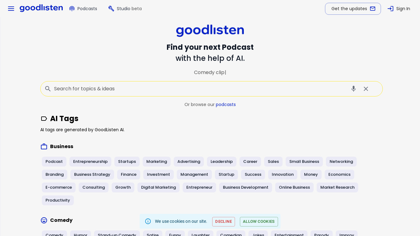 GoodListen Landing page