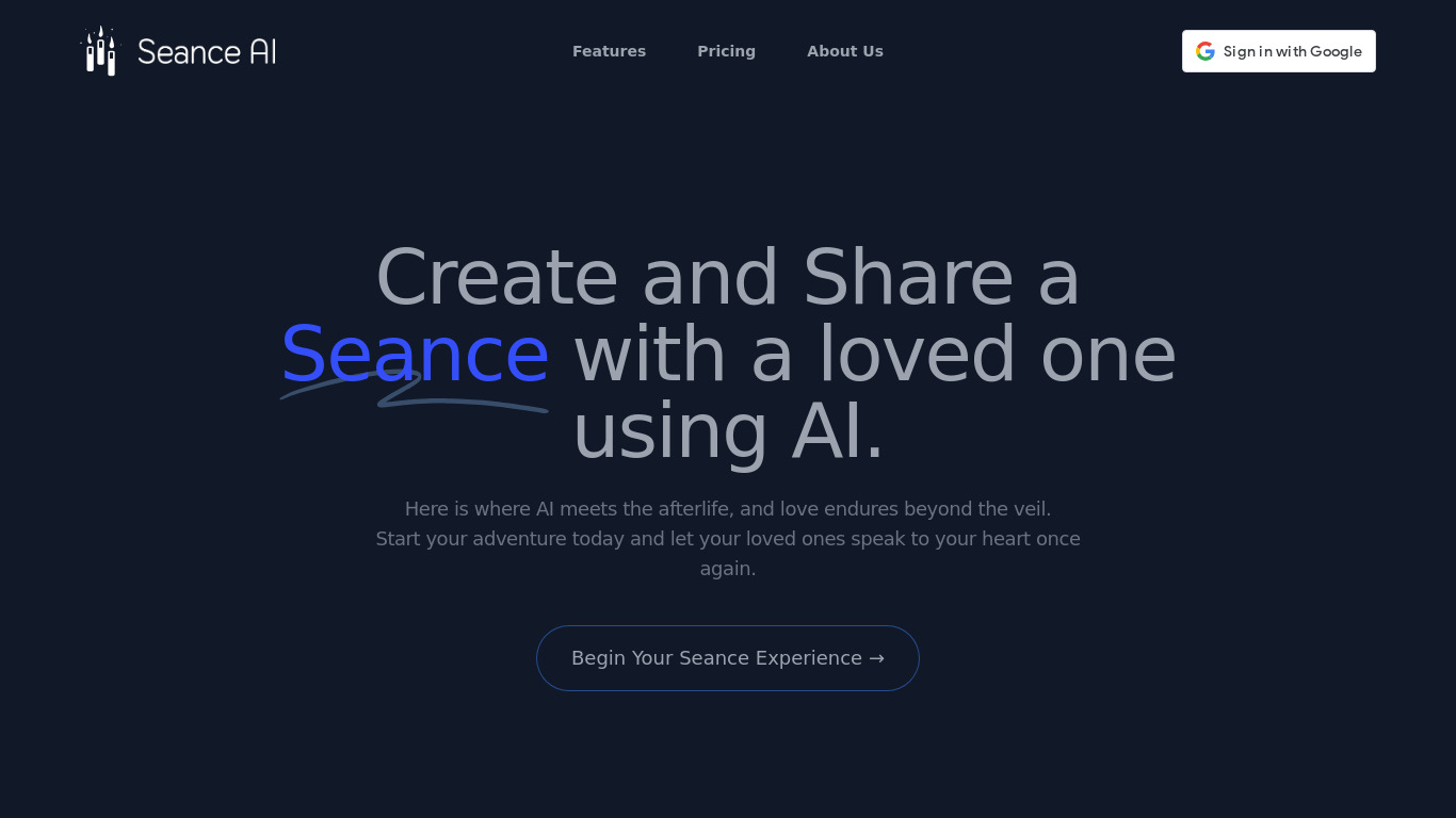 Seance AI Landing page