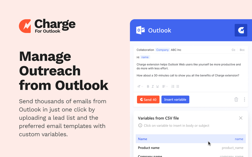 Charge for Outlook Landing Page