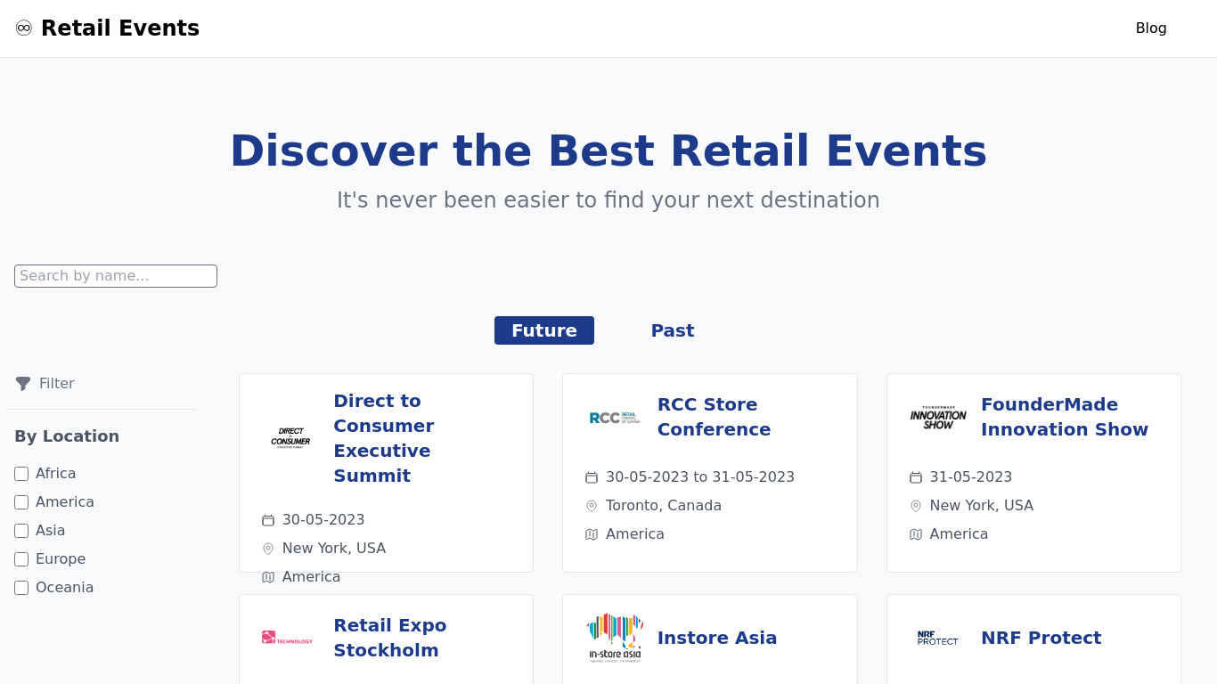 All Retail Events Landing page