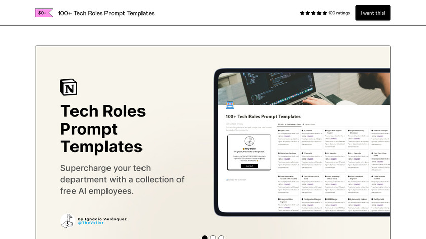 100+ Tech Roles Prompt Templates Landing Page