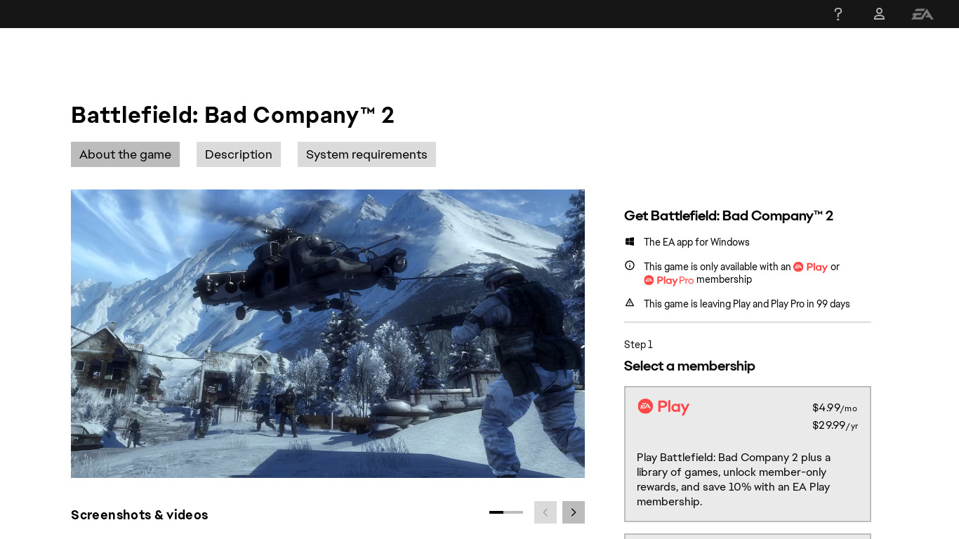 Battlefield: Bad Company Landing page