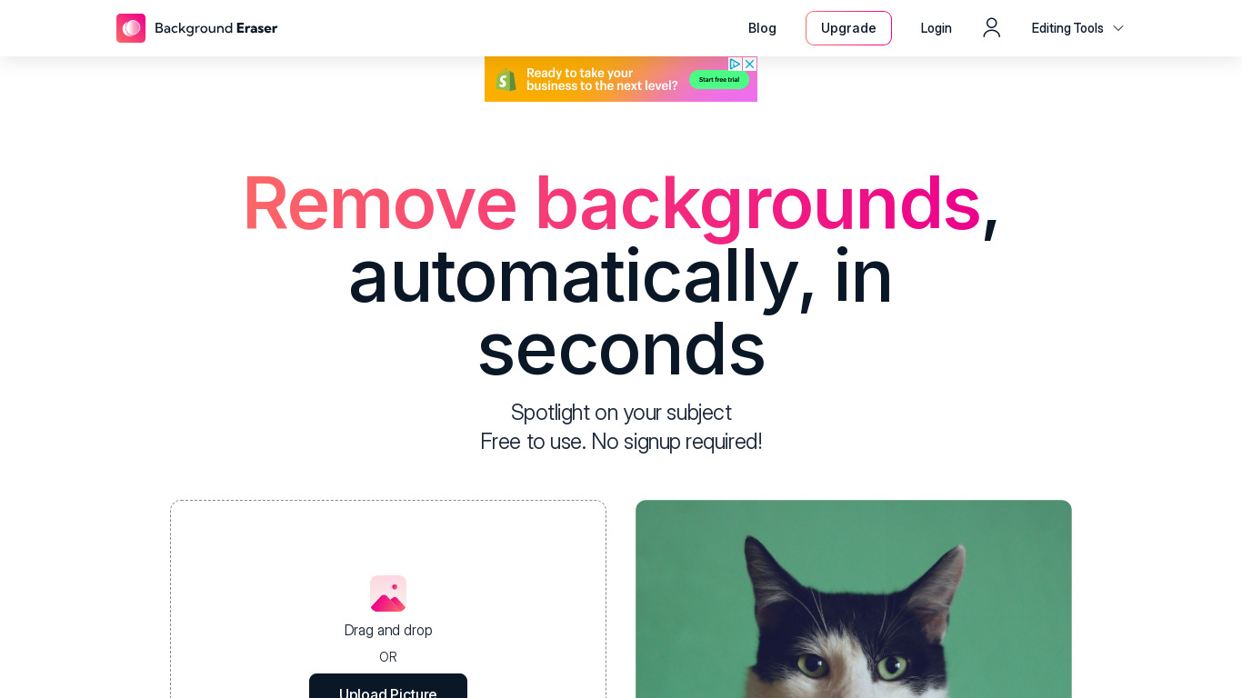 Background Eraser AI Landing page