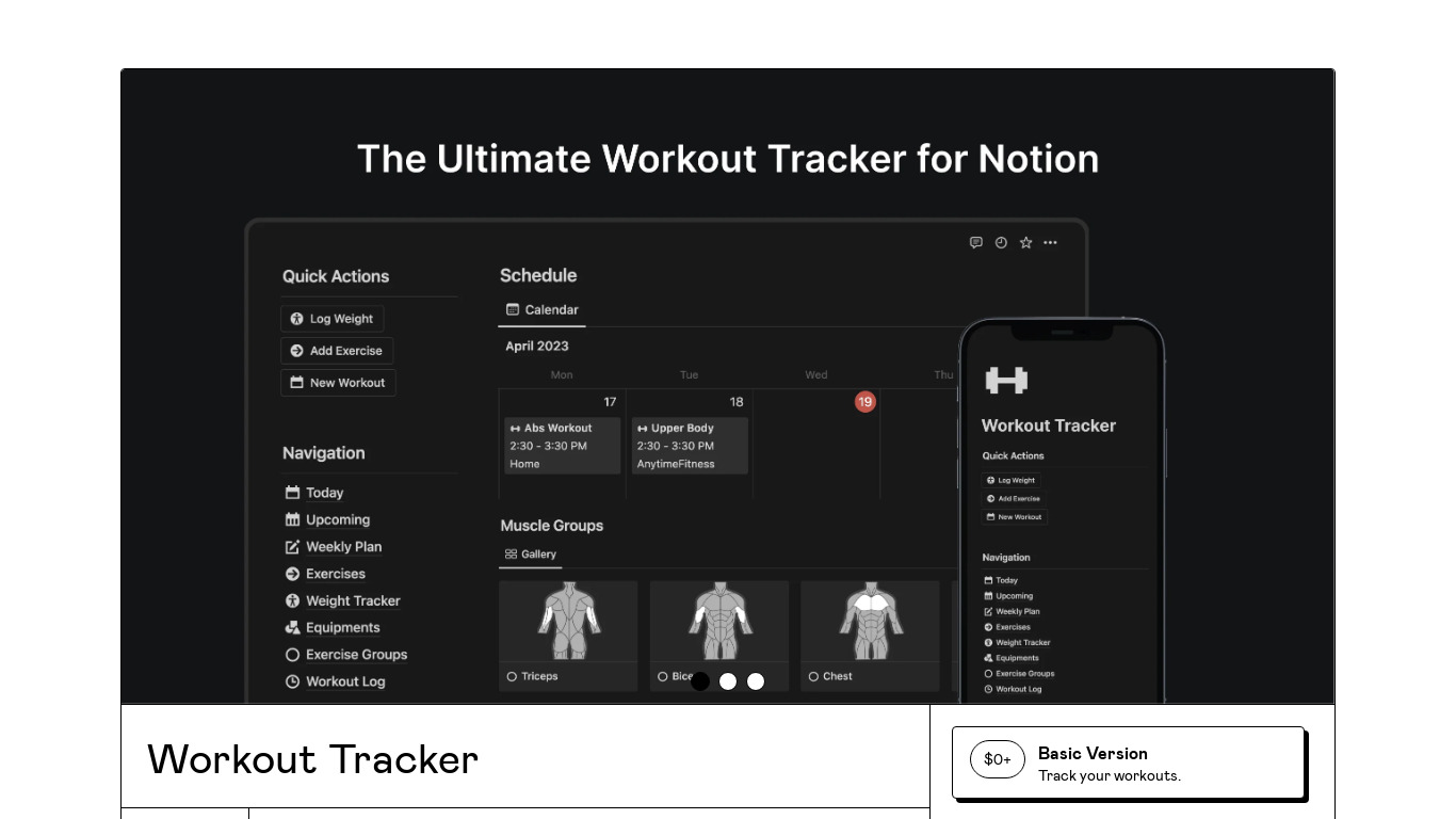 Notion Workout Tracker Landing page