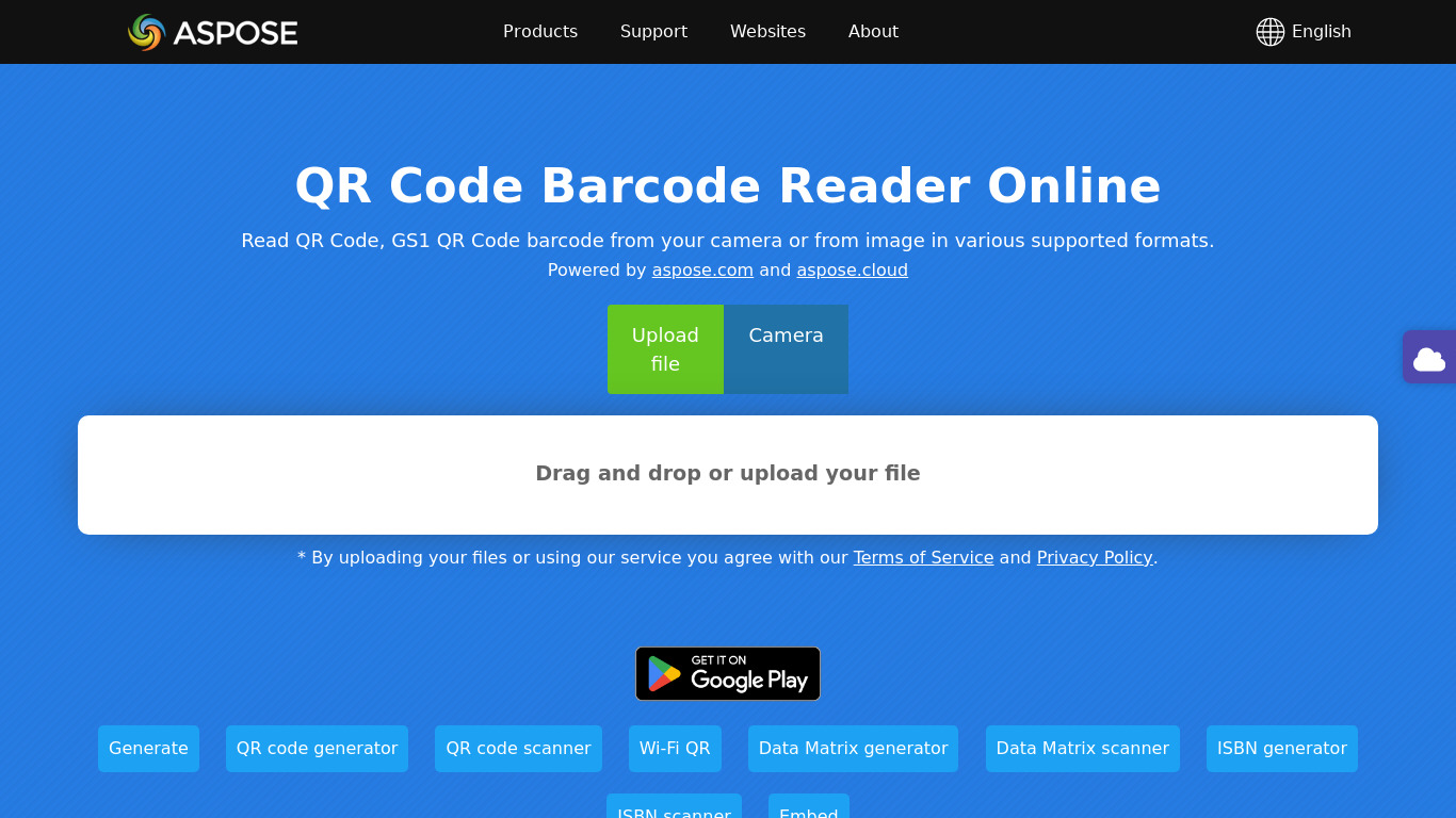 FP QR Code Reader Landing page