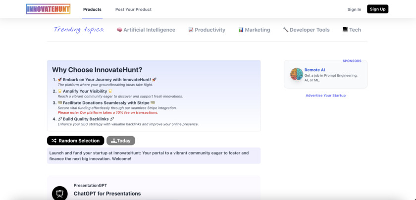 InnovateHunt Landing Page
