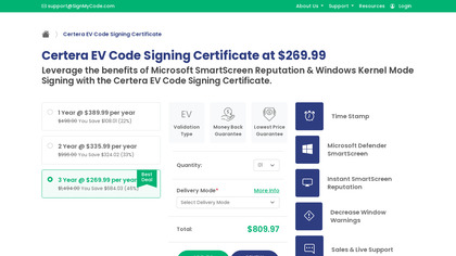 Certera EV Code Signing Certificates image