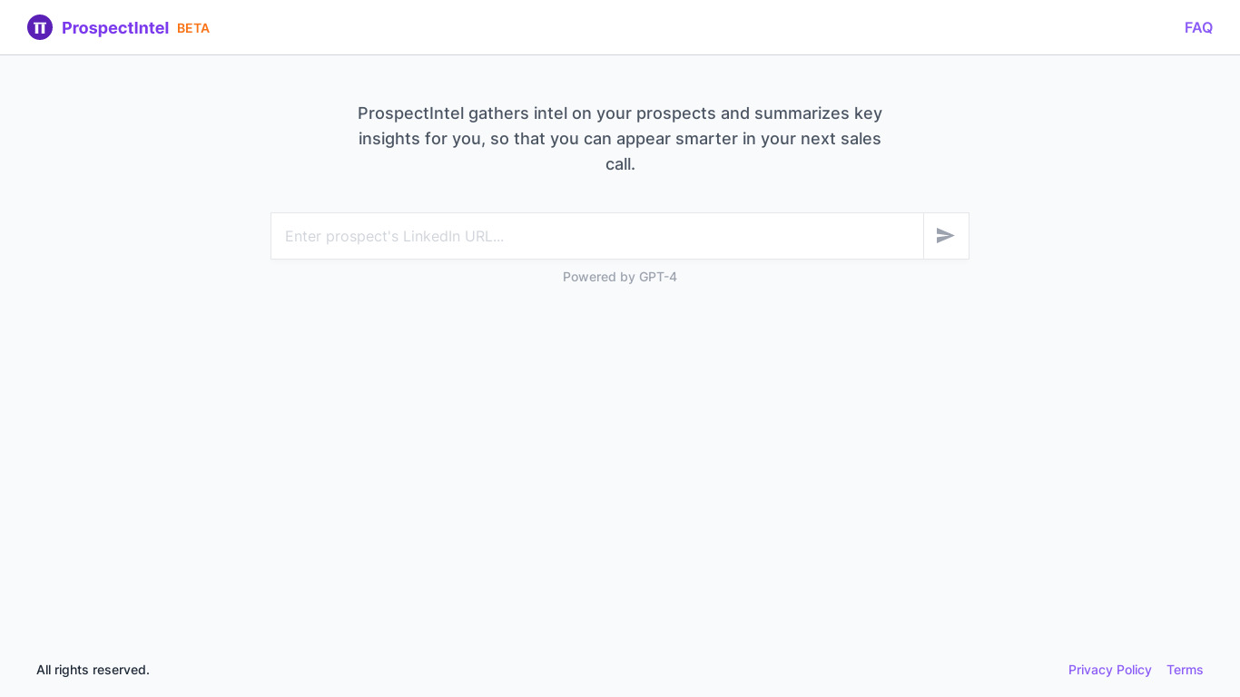ProspectIntel Landing page