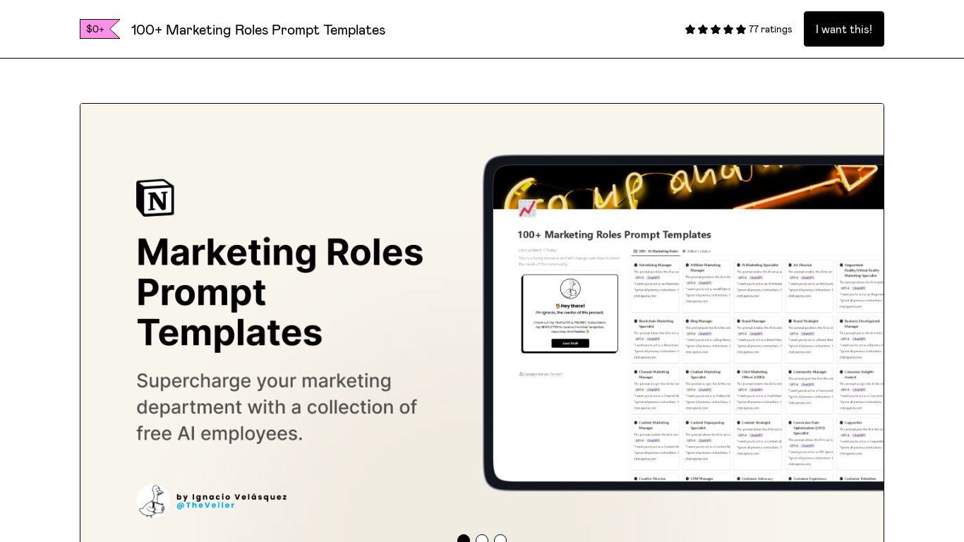 100+ Marketing Roles Prompt Templates Landing page