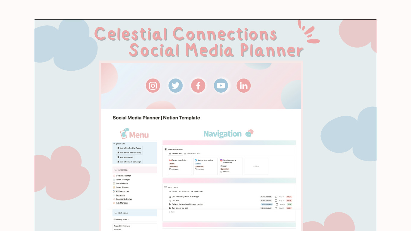 Celestial Connections Social Planner Landing page