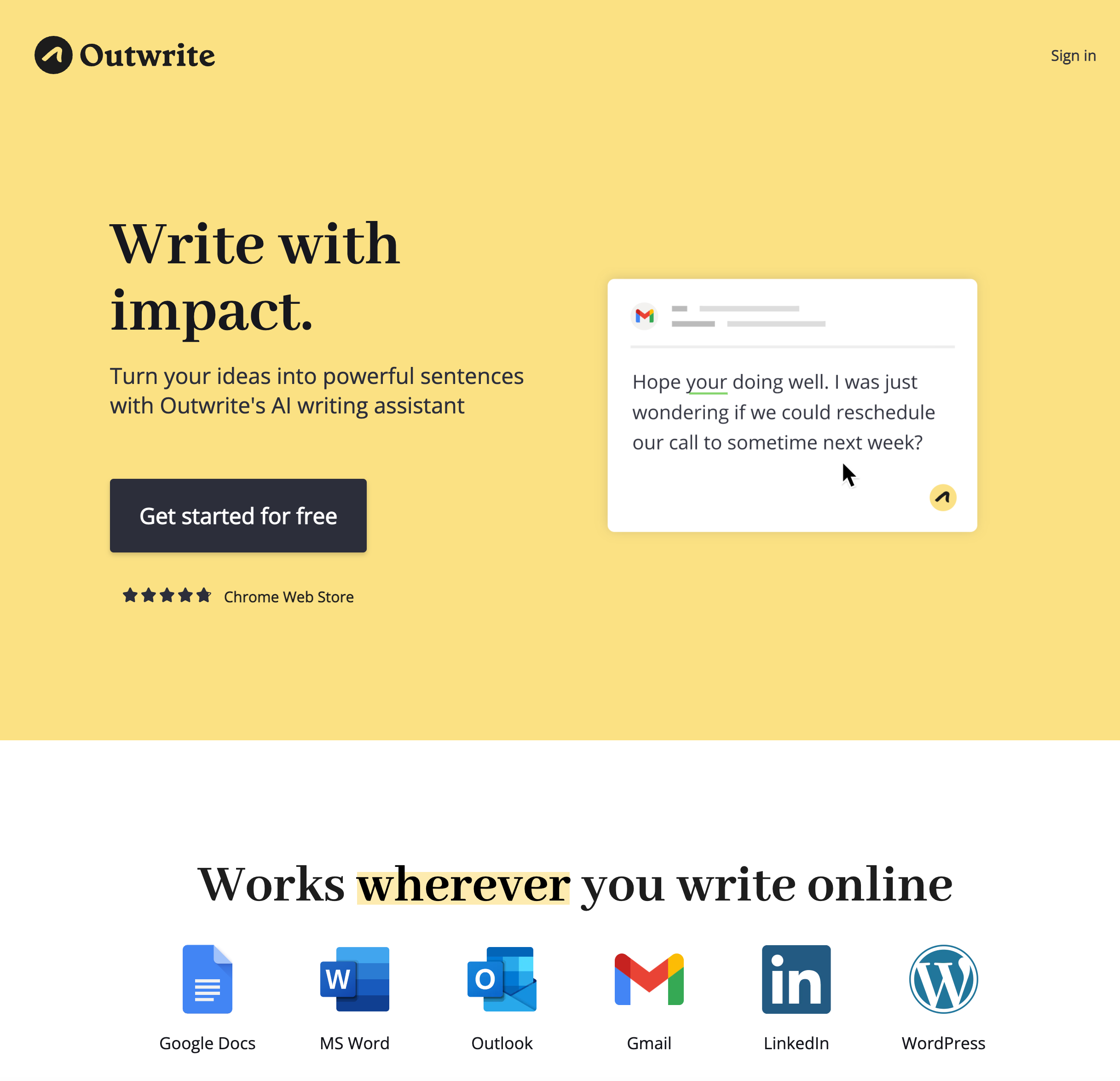 Outwrite.com Landing page