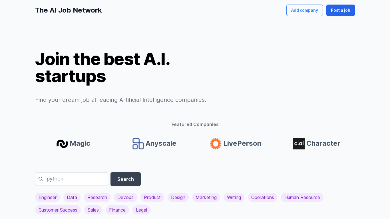 The AI Job Network Landing page
