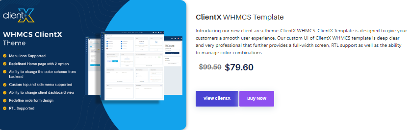 ClientX WHMCS Theme Landing page