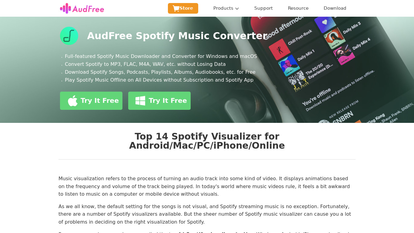 Inbuilt Spotify music visualizer Landing page