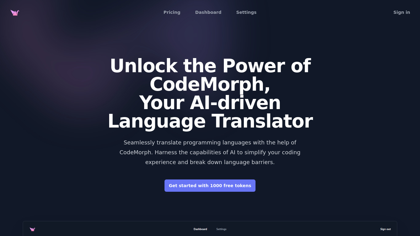 CodeMorph Landing page