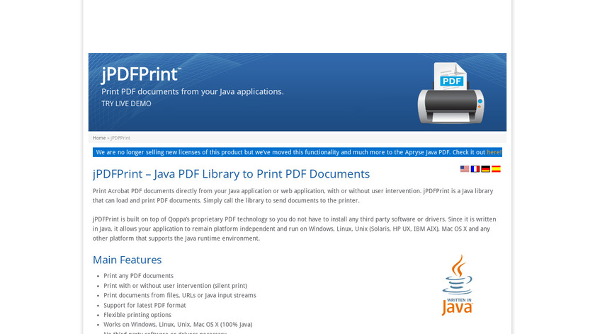 Qoppa jPDFPrint Landing Page