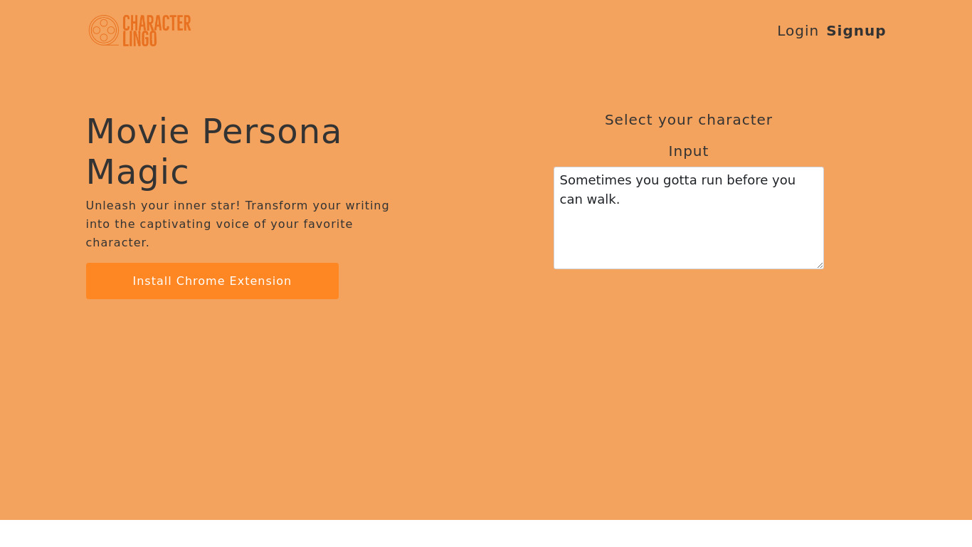 CharacterLingo Landing page