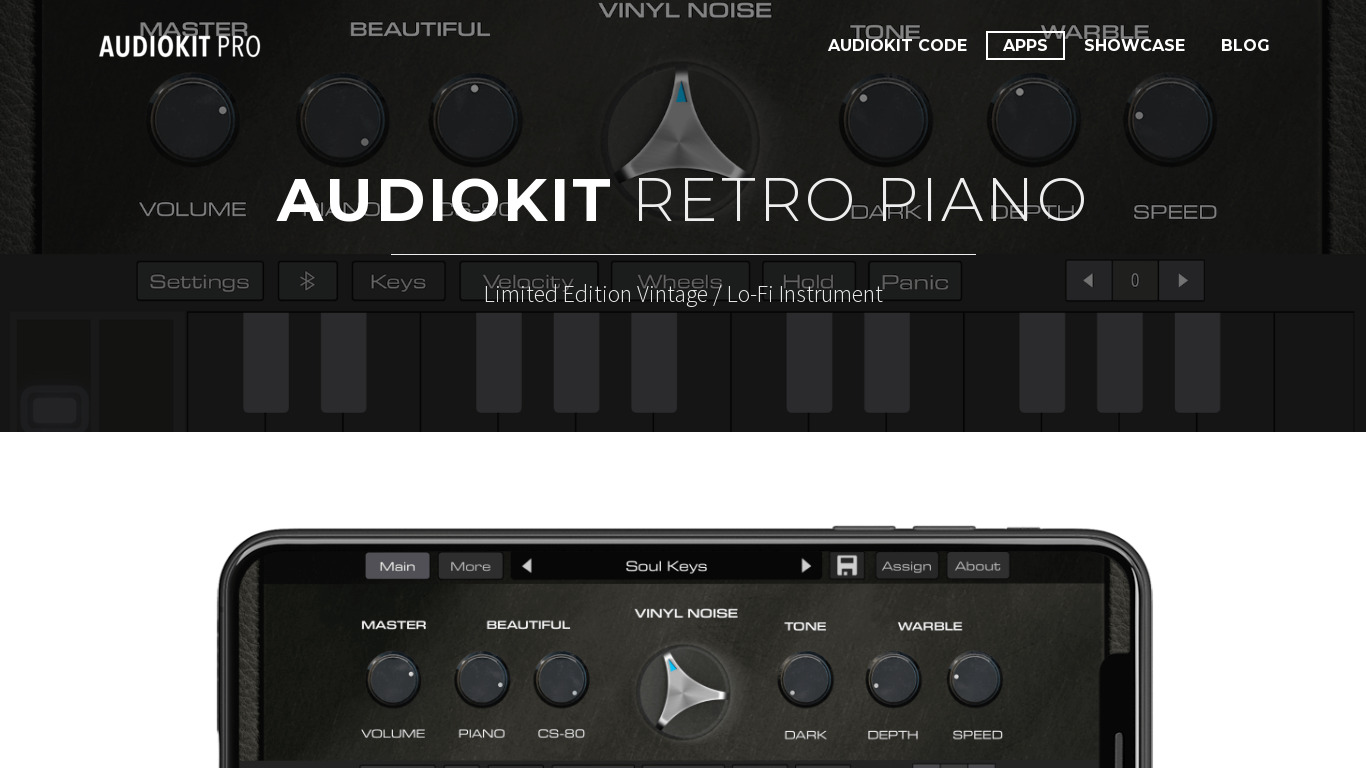 AudioKit Retro Piano Landing page