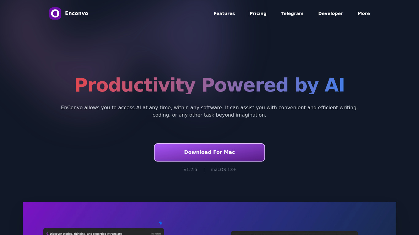 Enconvo Landing page