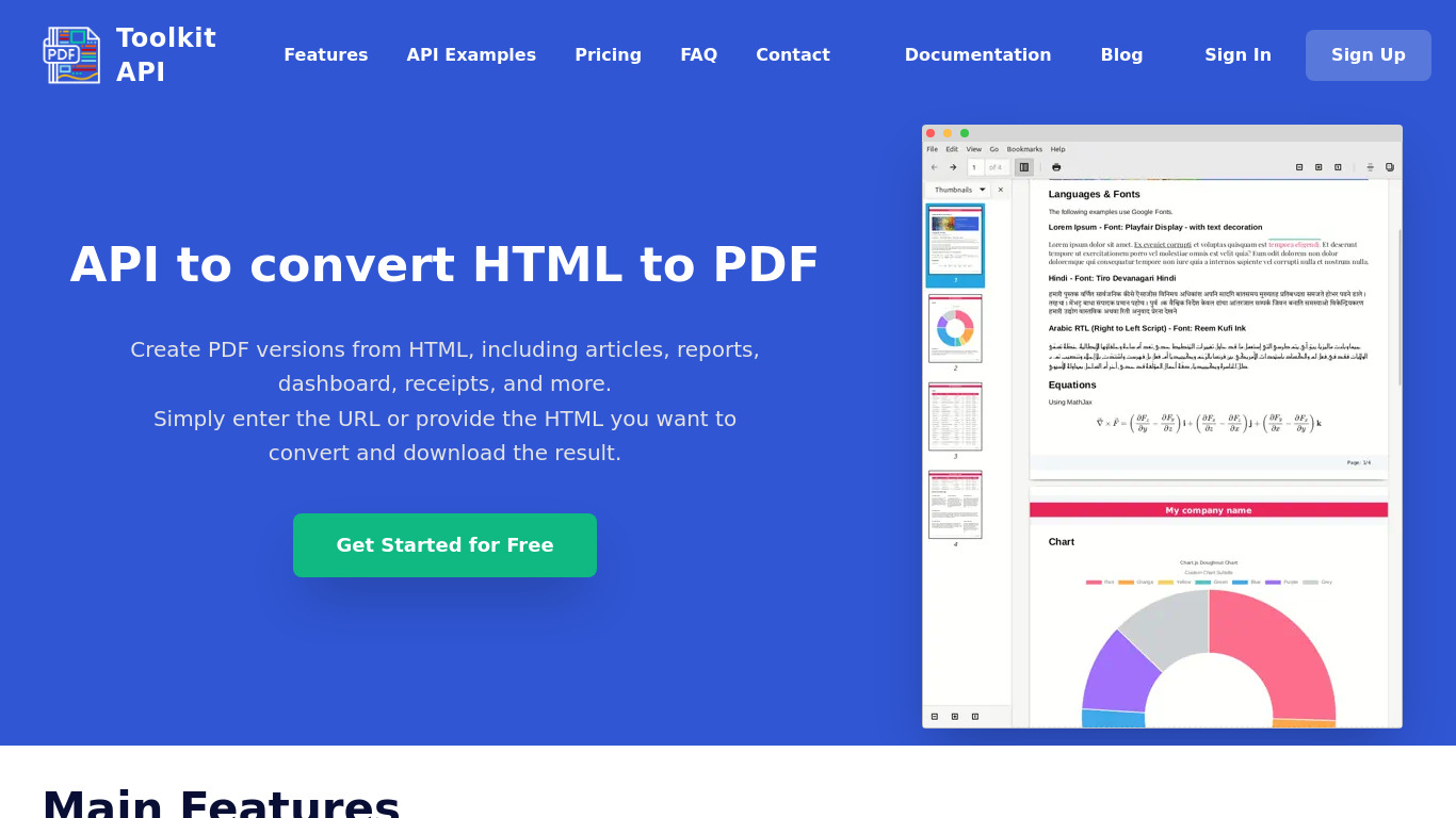 PDF Toolkit API Landing page