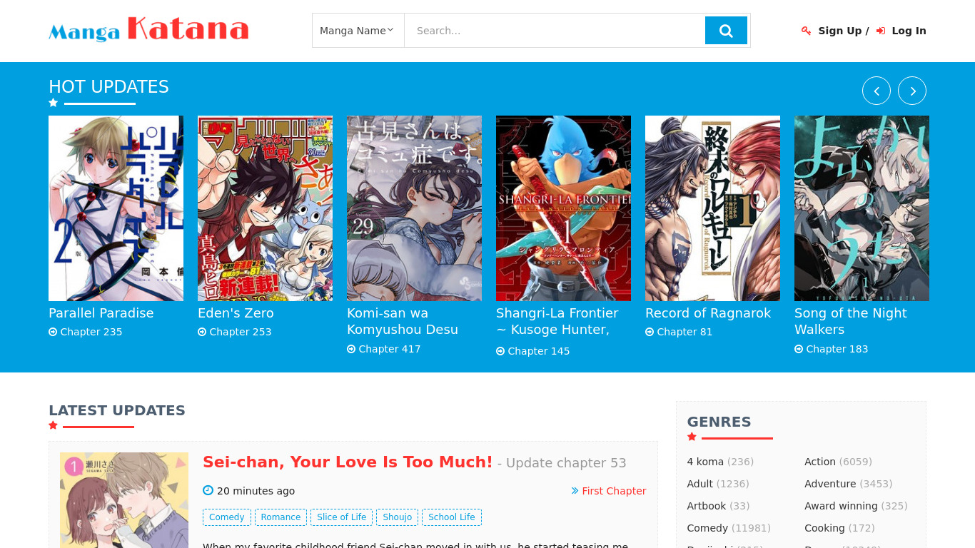 MangaKatana Landing page