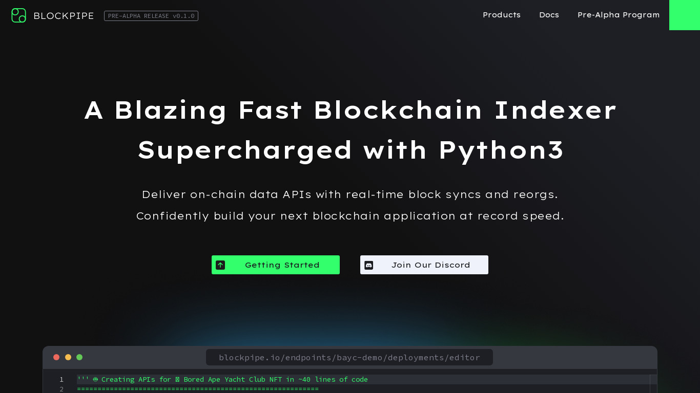 Blockpipe Landing page