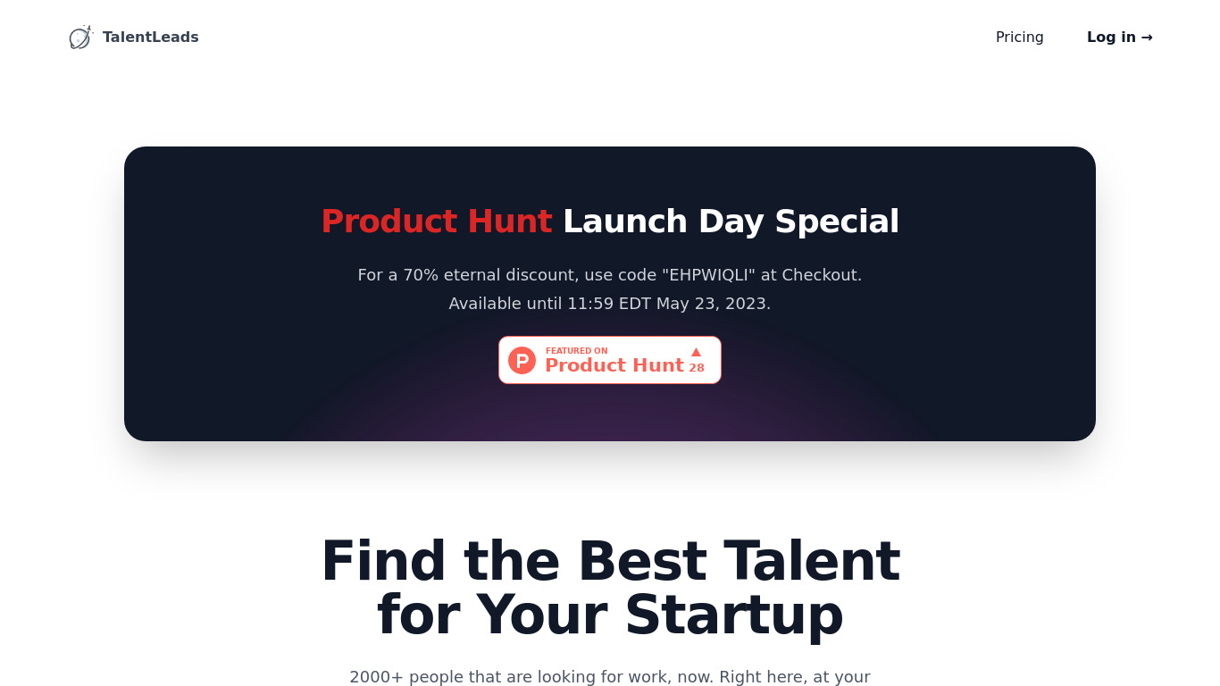 Talent Leads Landing page