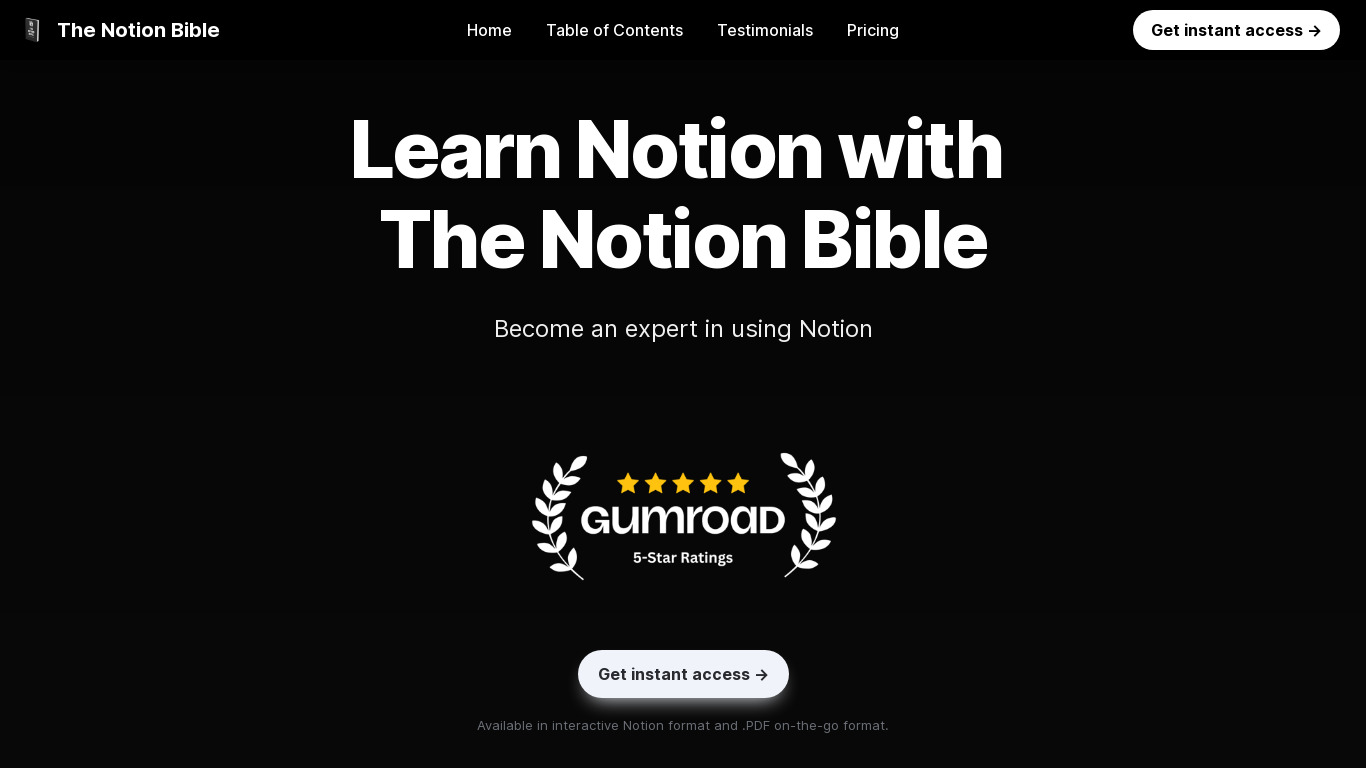 The Notion Bible Landing page