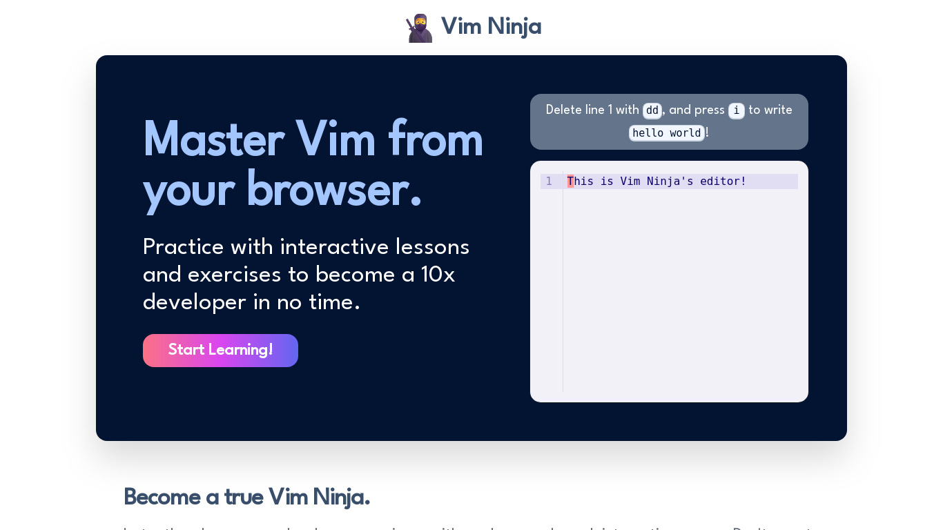 Vim Ninja Landing page
