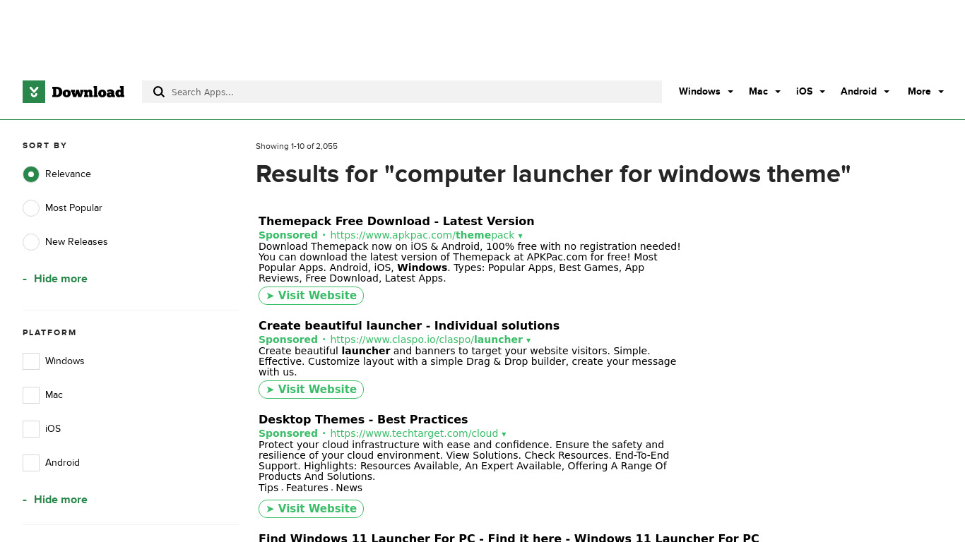 Computer Launcher for Windows Theme Landing page