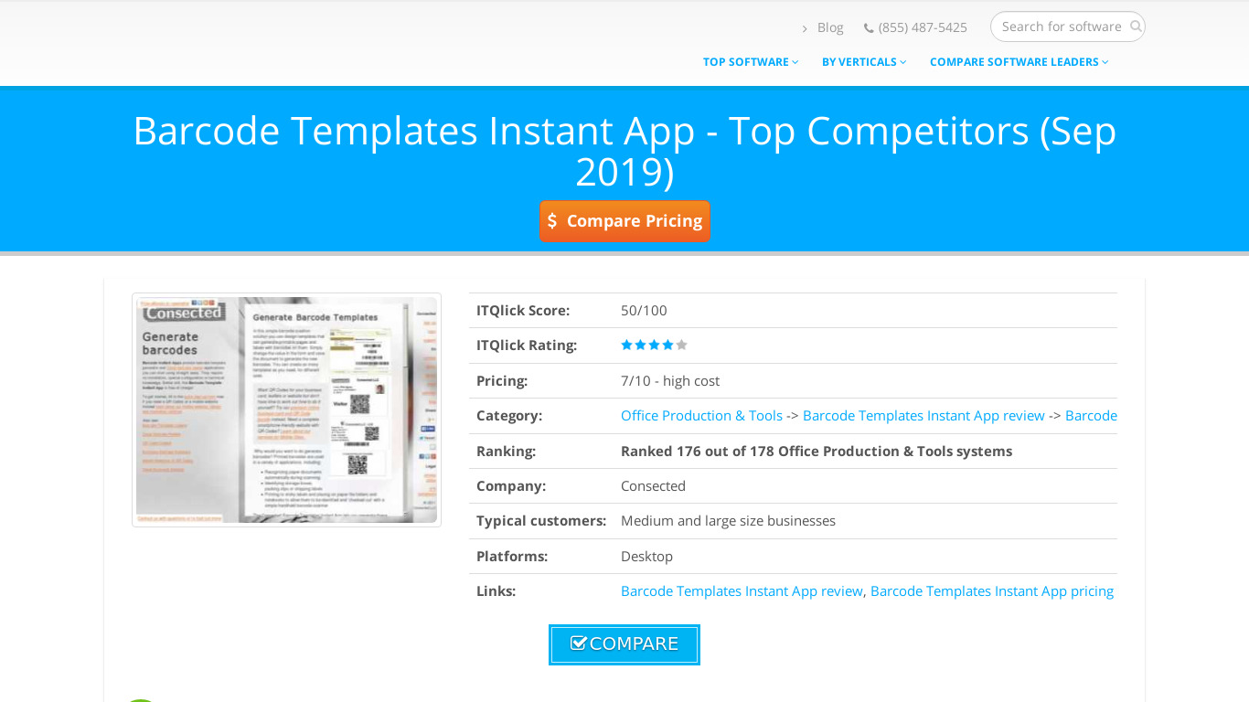 Barcode Templates Instant App Landing page