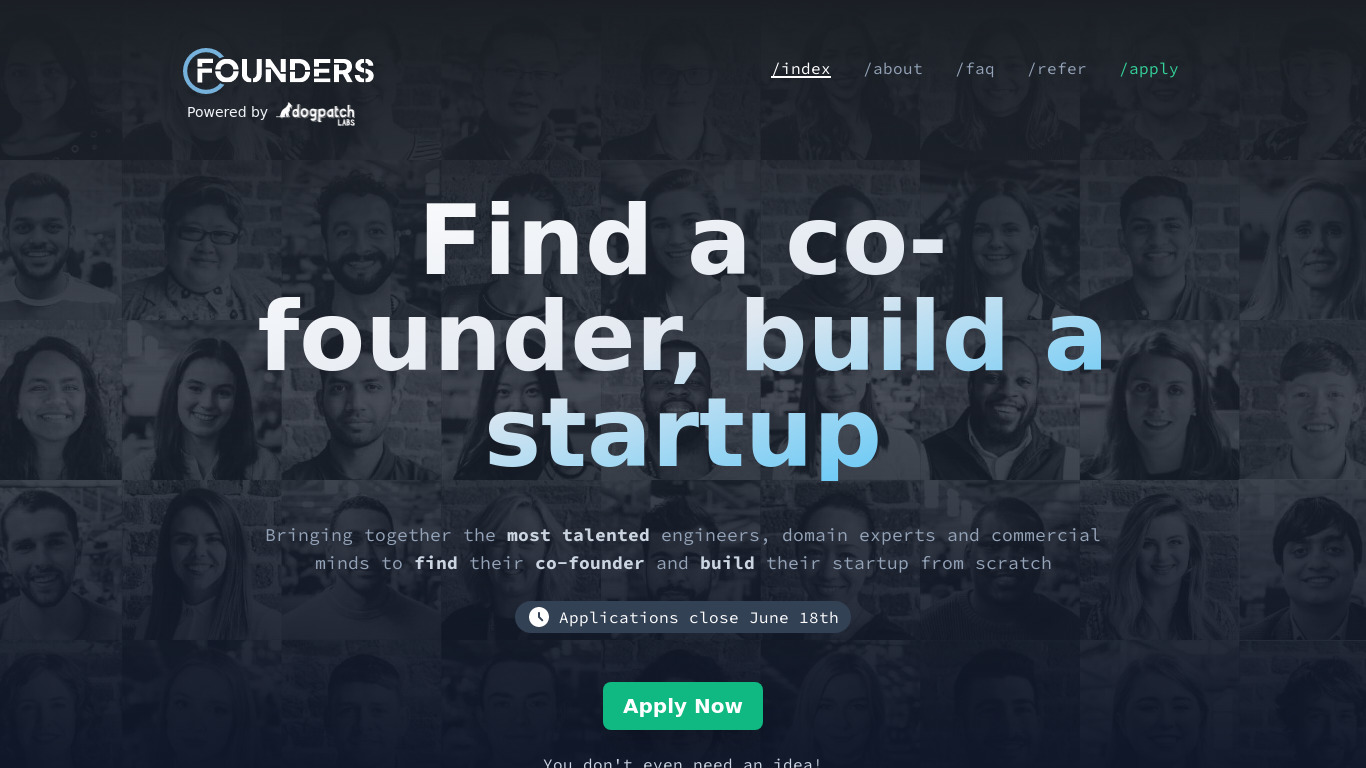 Founders by DogpatchLabs Landing page