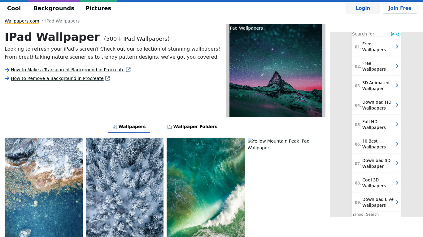 Great Wallpapers For iPad Landing page