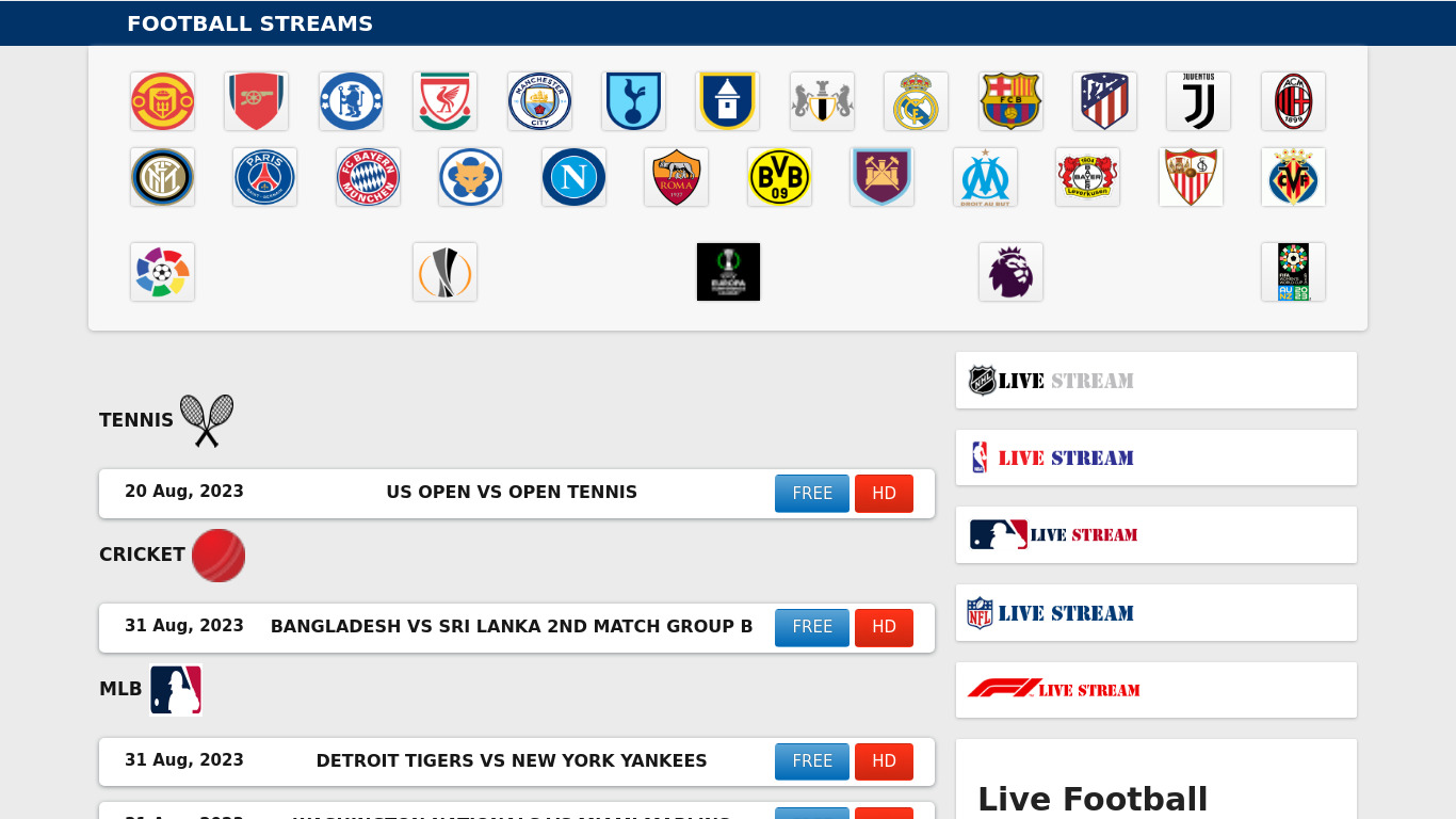 Footstream: Live Football Streaming Landing page