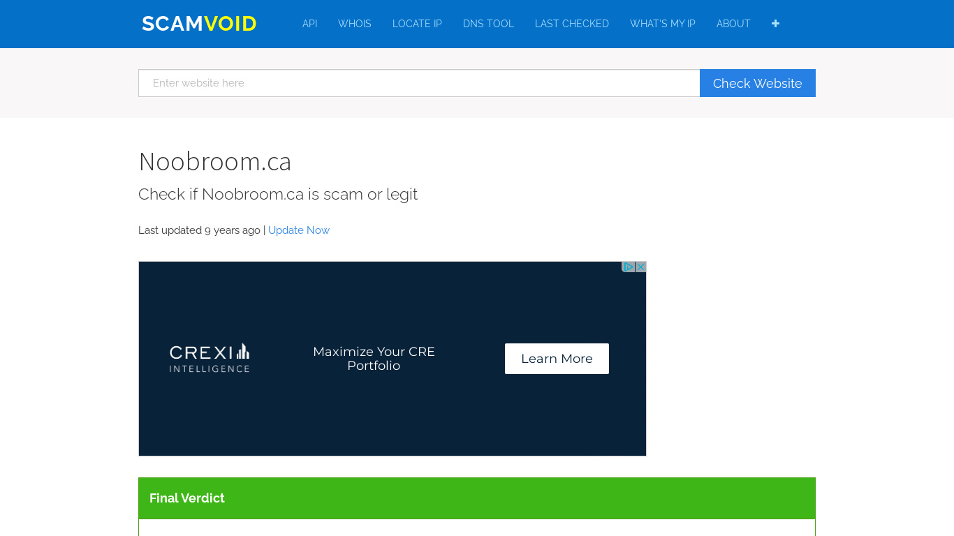 Noobroom.ca Landing page