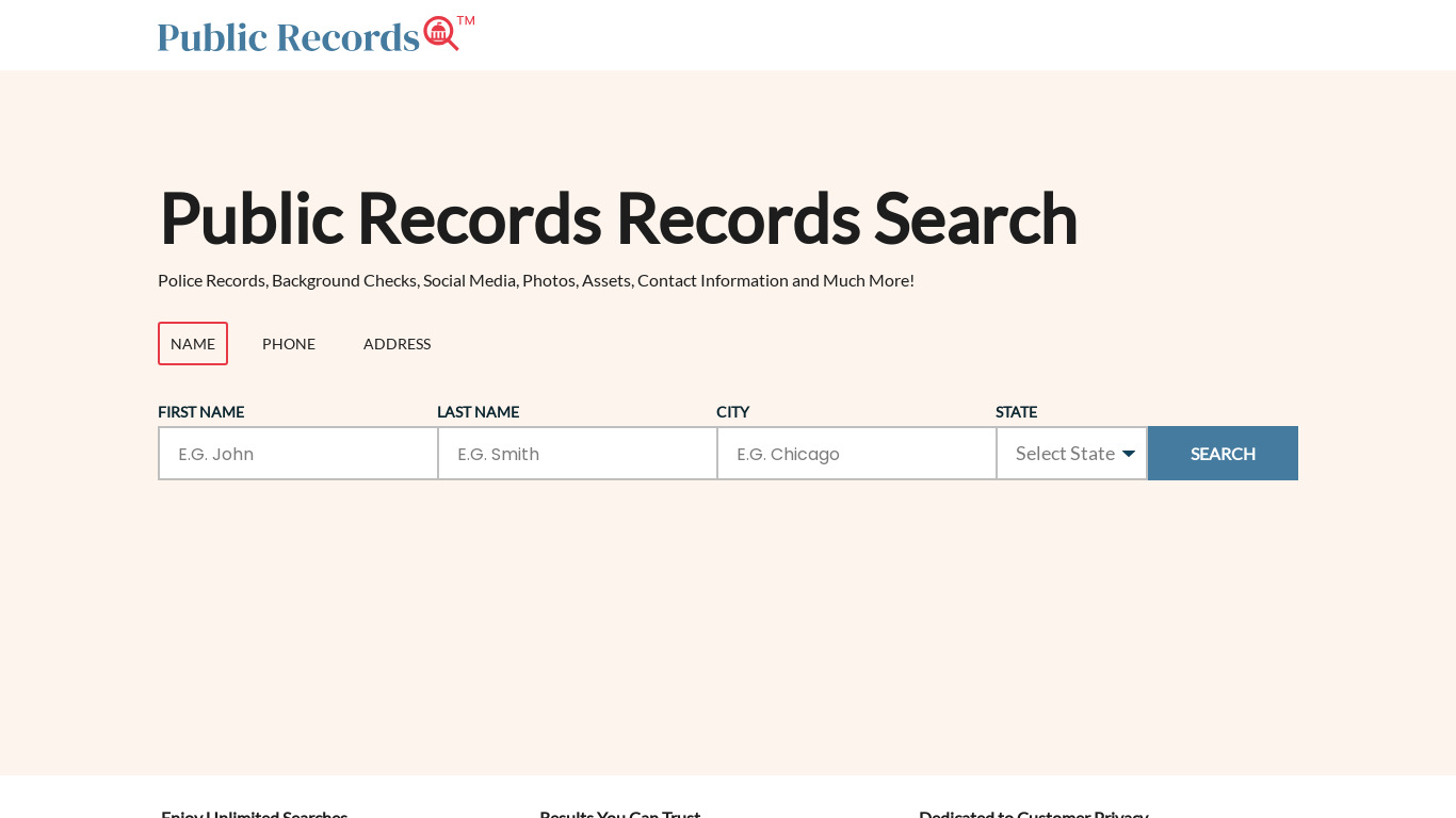 Public Record Landing page