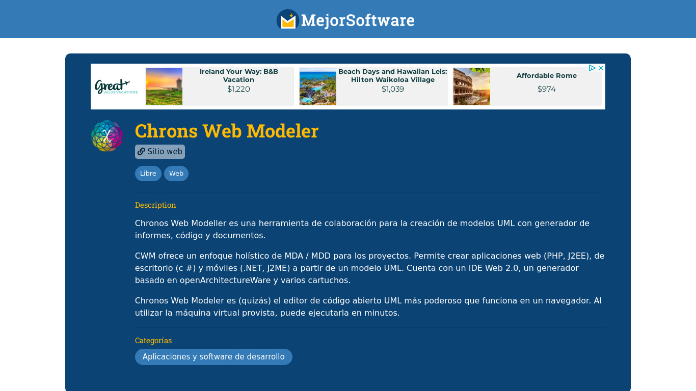 Chrons Web Modeler Landing page