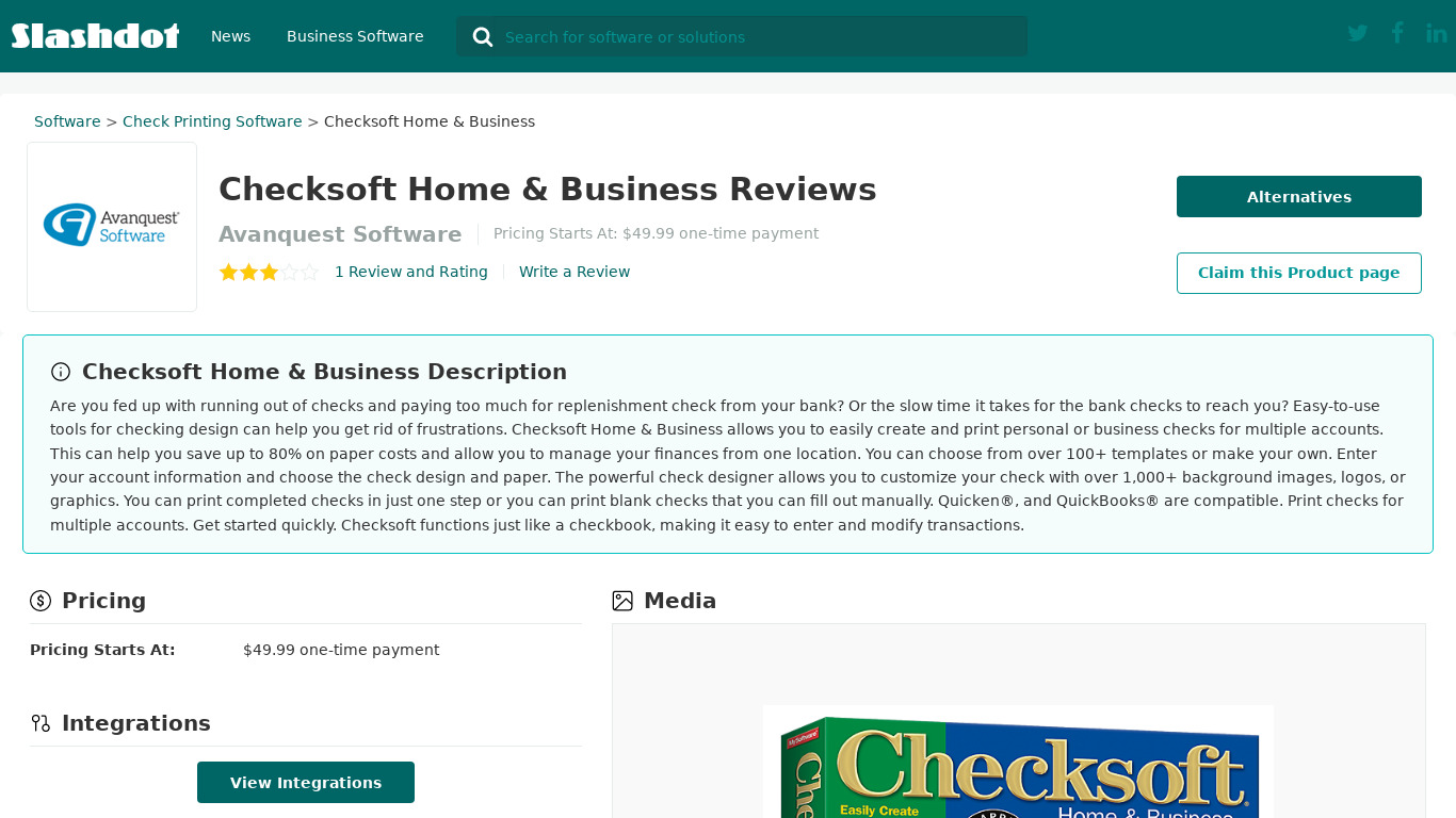 Checksoft Home & Business Landing page