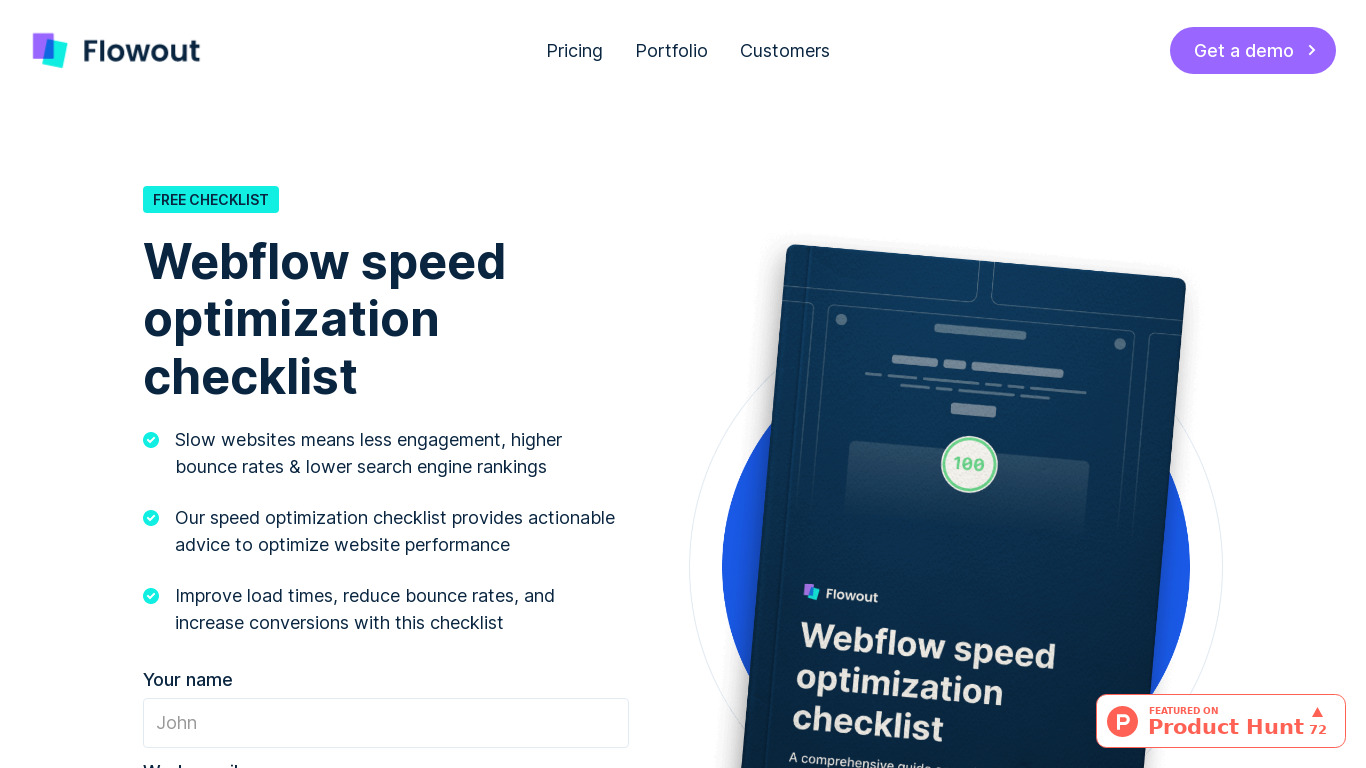 Webflow speed optimization checklist Landing page