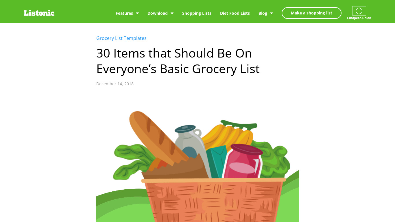 SHOPPING LIST (GROCERY LIST) Landing page