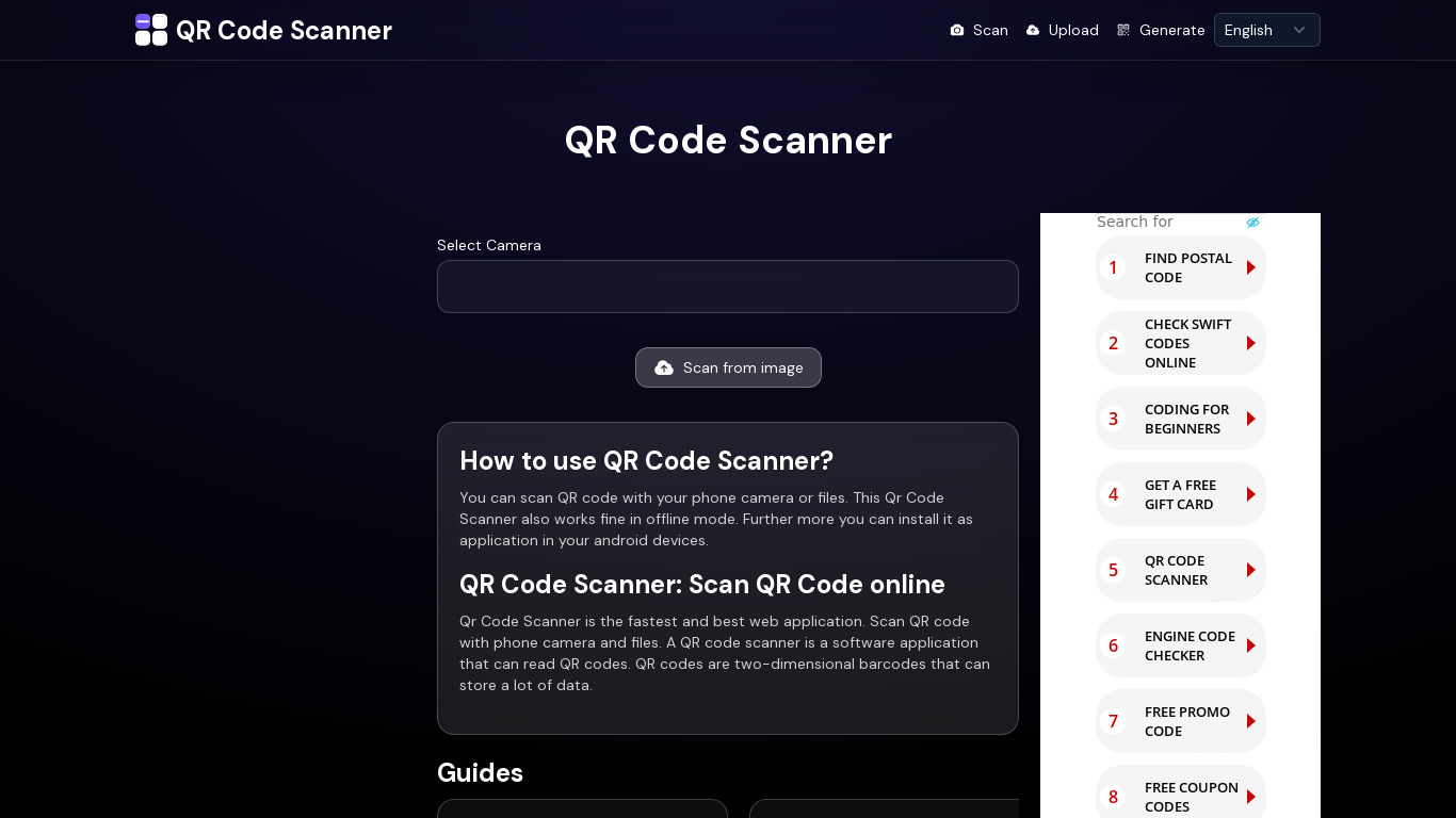 Code Scanner Landing page