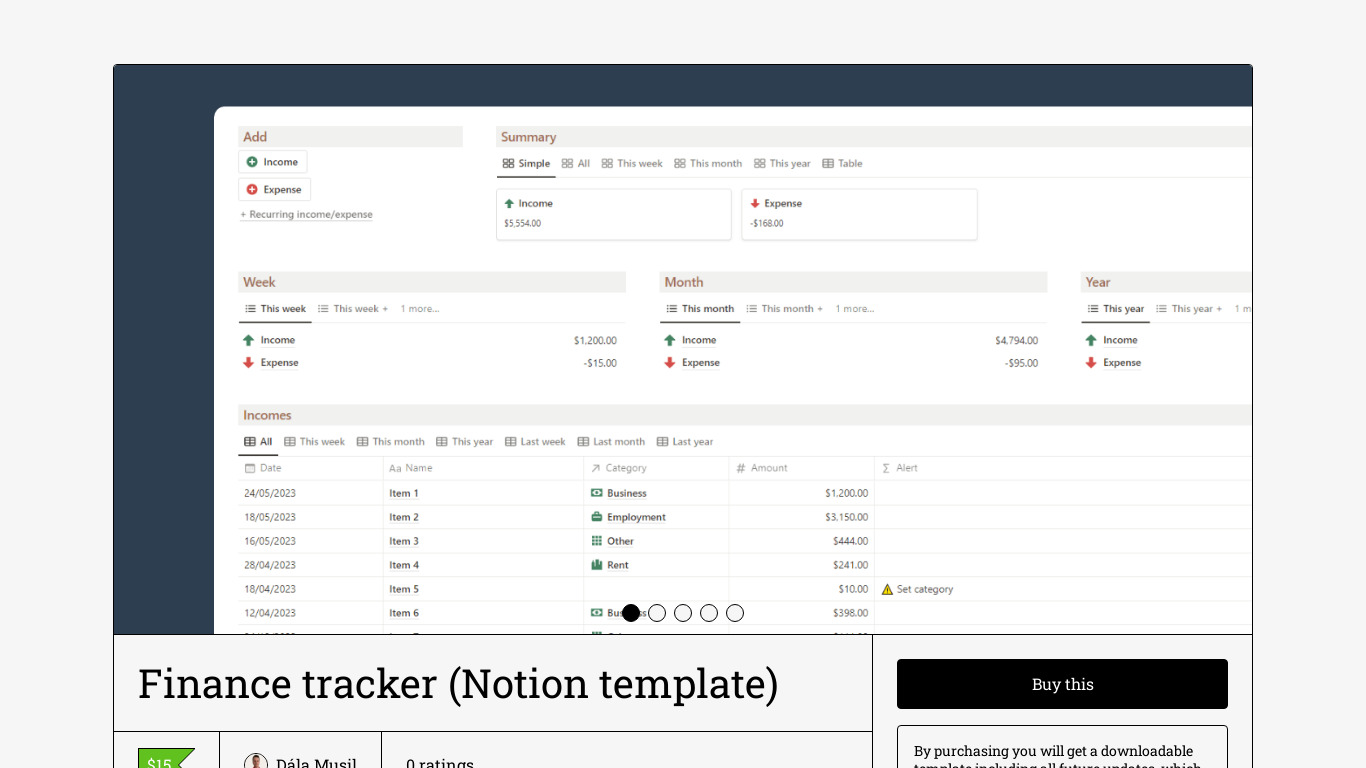 Finance tracker for Notion Landing page