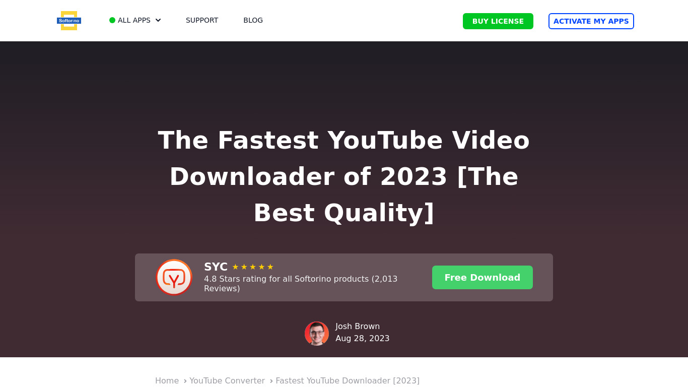 Fastest YouTube Downloader Landing page