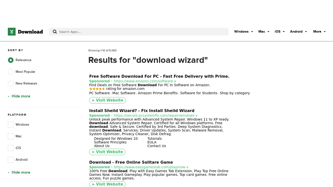 Download Wizard Landing page