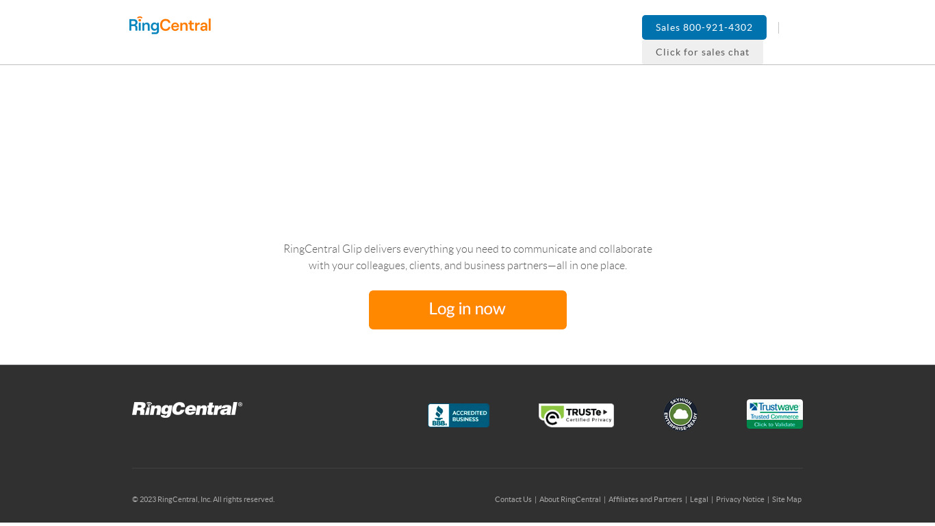 Ringcentral Glip Landing page