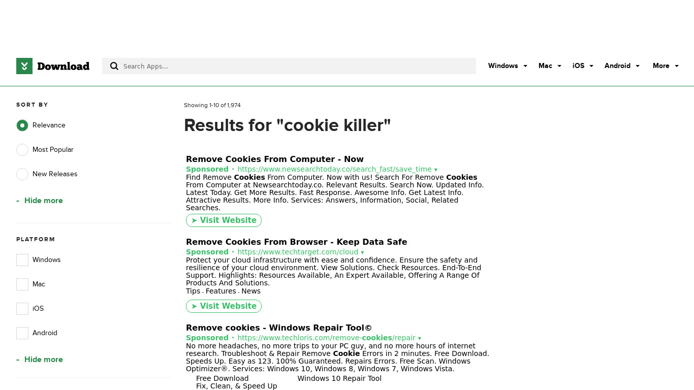 Cookie killer Landing page